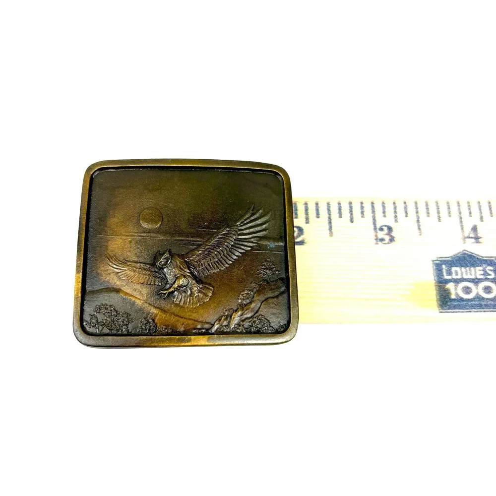 Vintage Indiana Metal Craft Great Horned Owl Belt Buckle Brass 1977 Americana